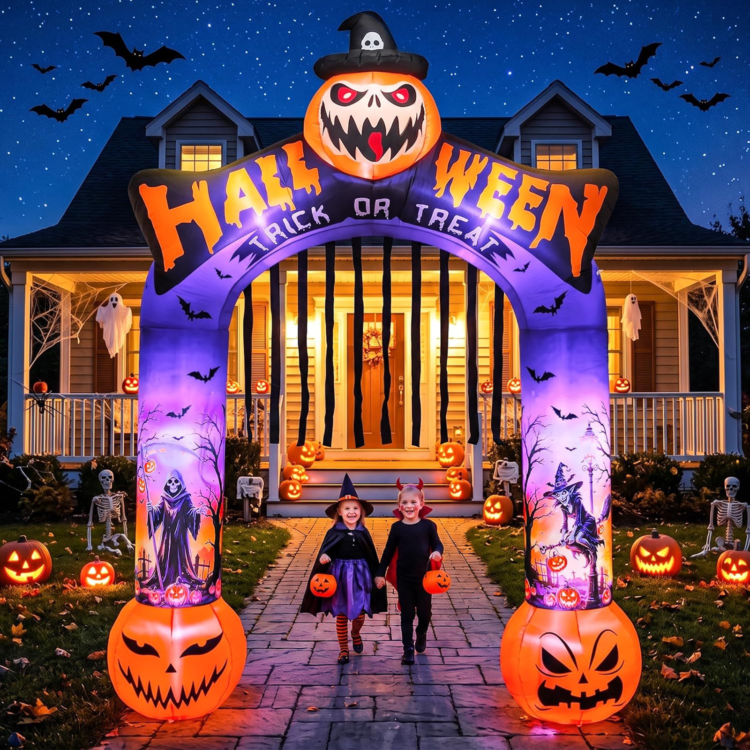 Outdoor Lighting Front Yard - 10 Ft Halloween Inflatable Archway Built
