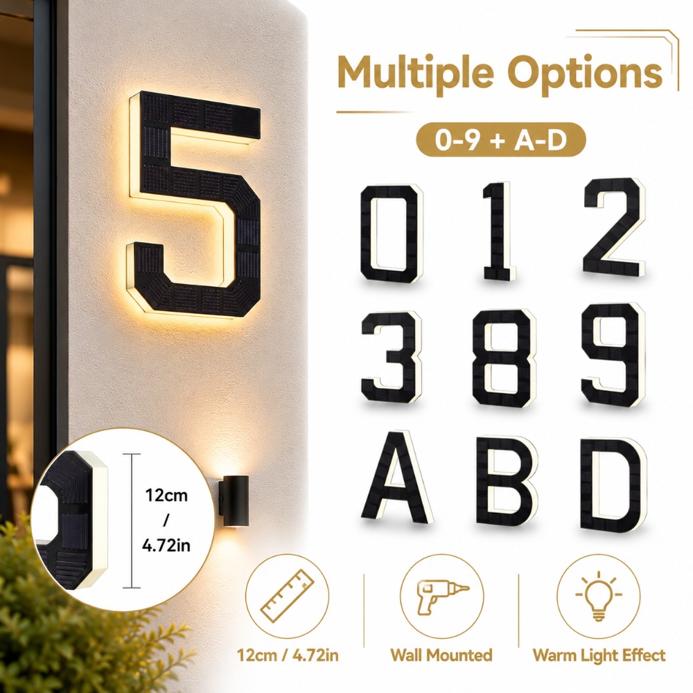 Solar LED House Number Sign Wa - Outdoor Lighting Front Yard 评论和价格
