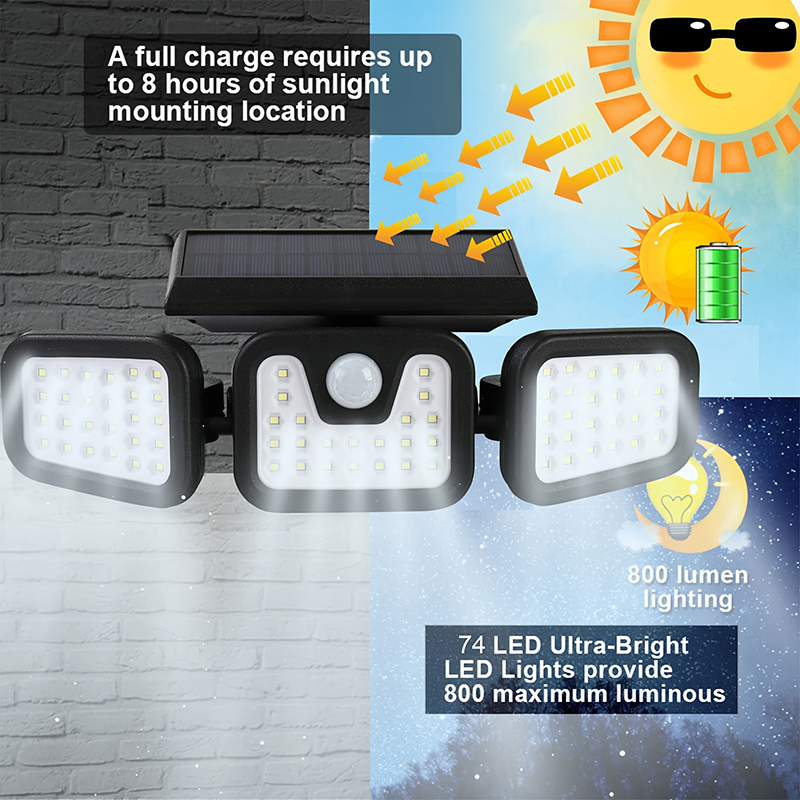 74LED Solar Light 3 Head Motio - Outdoor Lighting Front Yard 评论和价格