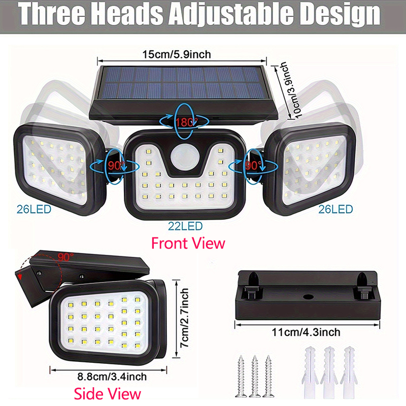 74LED Solar Light 3 Head Motio - Outdoor Lighting Front Yard 评论和价格