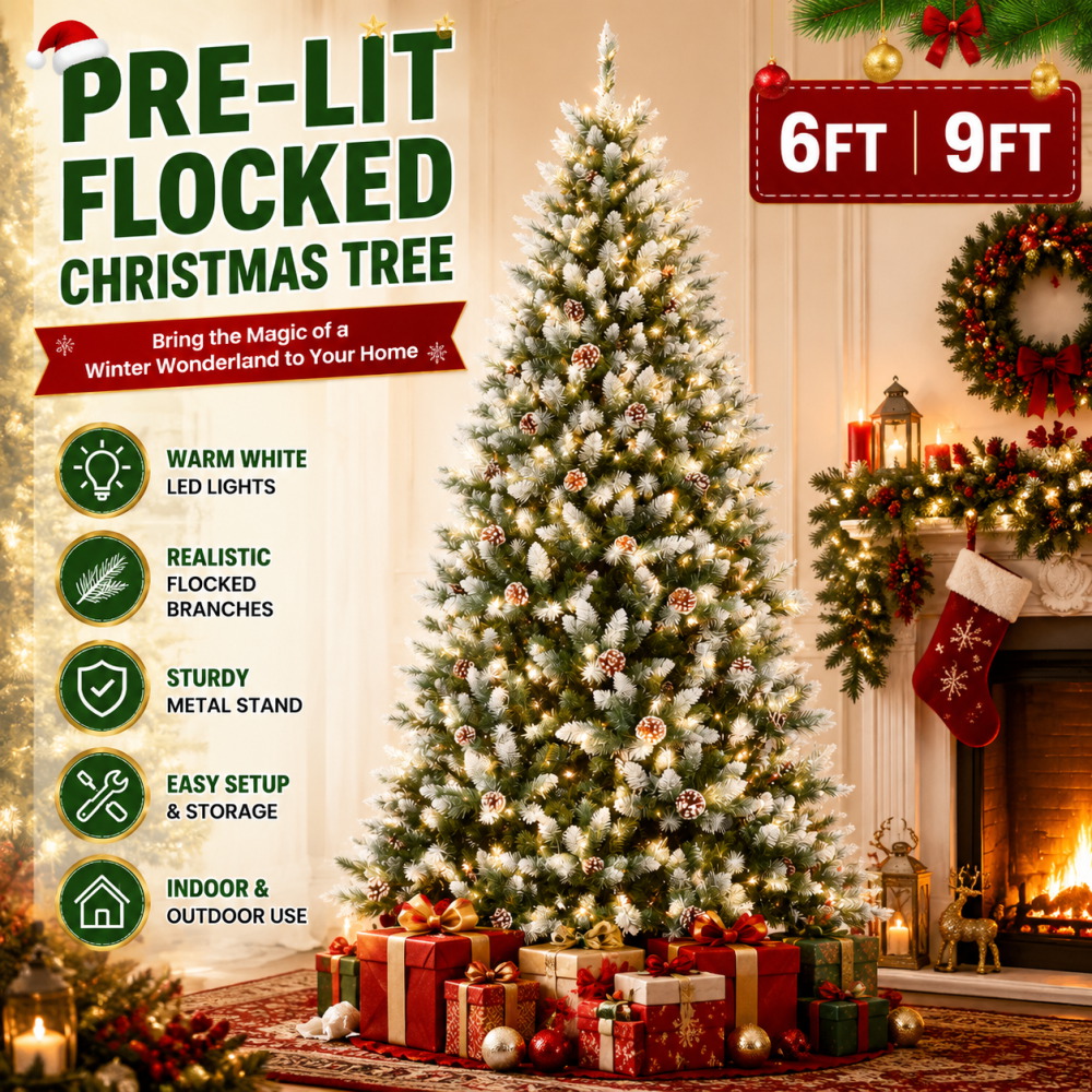 Pre-Lit Flocked Artificial Chr - Outdoor Lighting Effects 评论和价格